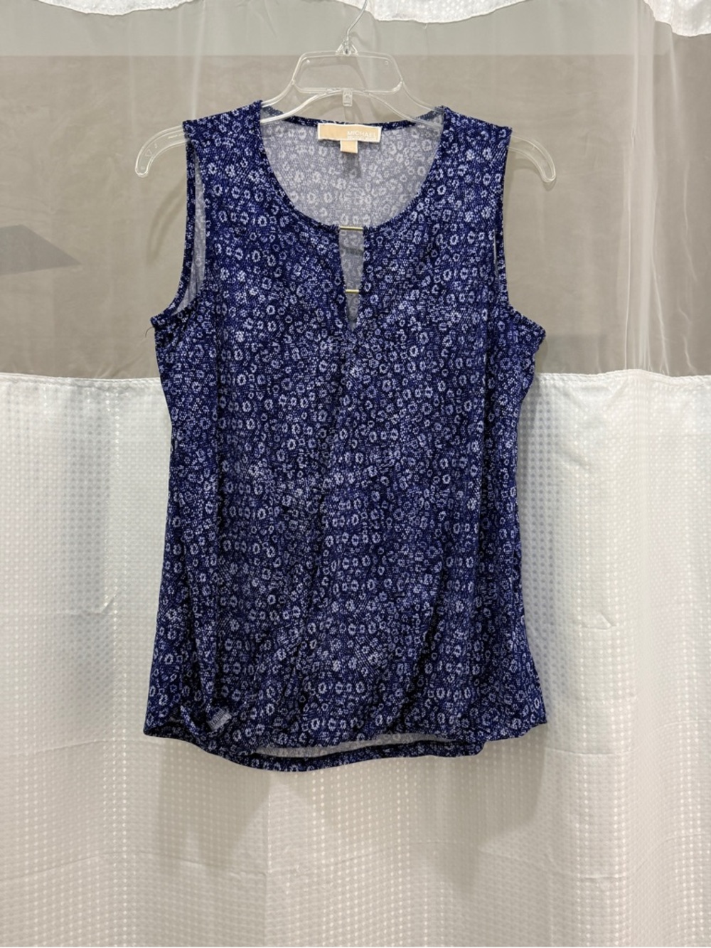 Michael Kors Women’s Blue Mosaic Faux Wrap Sleeveless Blouse Size M